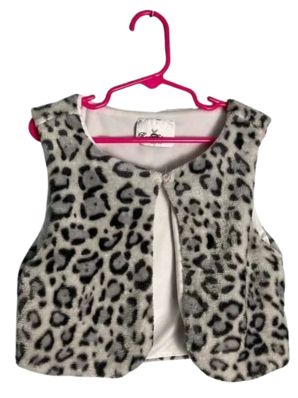 Rare Editions Girls Cheetah Print Faux Fur Cardigan Vest Black & White Size 8